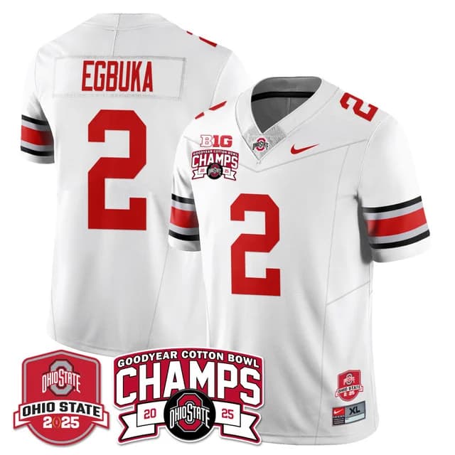 Men's Ohio State Buckeyes 2024 Cotton Bowl Champions Gold Jersey N5 - All Stitched Emeka Egbuka -    2