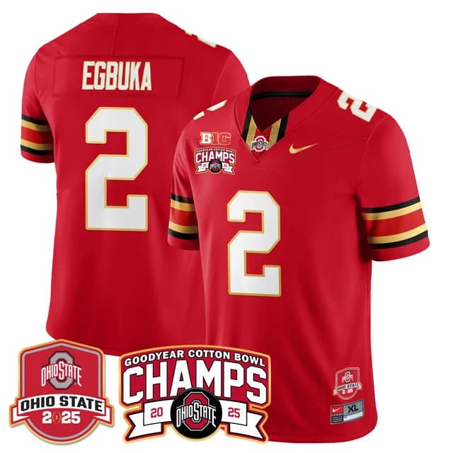 Men's Ohio State Buckeyes 2024 Cotton Bowl Champions Gold Jersey N5 - All Stitched Emeka Egbuka -  2  #