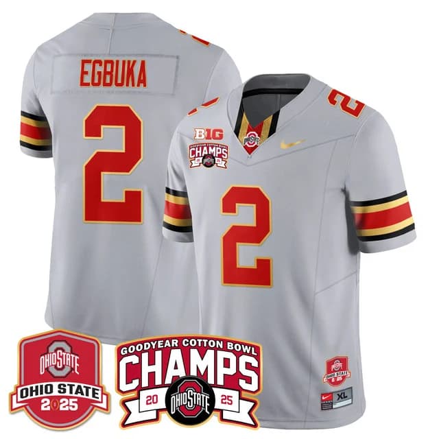 Men's Ohio State Buckeyes 2024 Cotton Bowl Champions Gold Jersey N5 - All Stitched Emeka Egbuka -  2