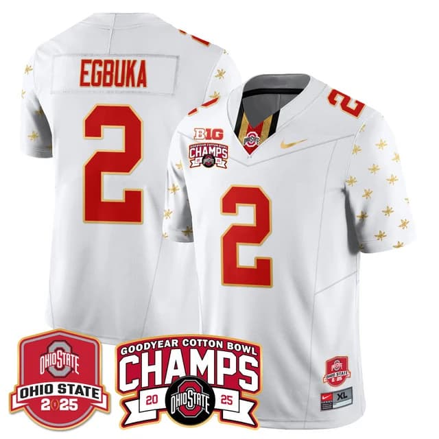 Men's Ohio State Buckeyes 2024 Cotton Bowl Champions Gold Jersey N5 - All Stitched Emeka Egbuka - #2