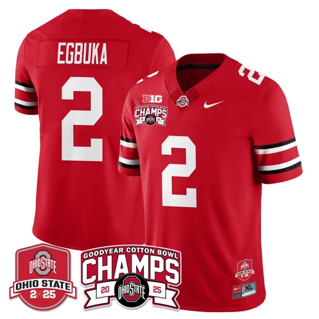Men's Ohio State Buckeyes 2024 Cotton Bowl Champions Gold Jersey N5 - All Stitched Emeka Egbuka - 2 #