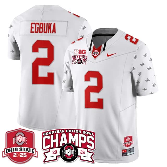 Men's Ohio State Buckeyes 2024 Cotton Bowl Champions Gold Jersey N5 - All Stitched Emeka Egbuka   2