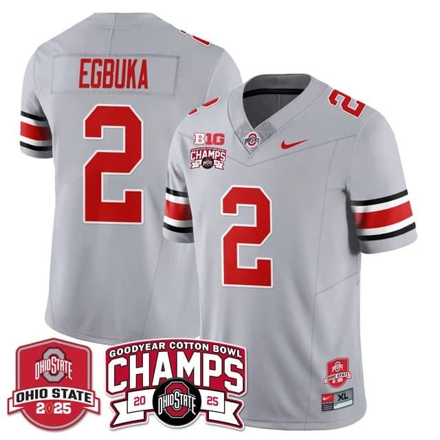 Men's Ohio State Buckeyes 2024 Cotton Bowl Champions Gold Jersey N5 - All Stitched Emeka Egbuka - 2