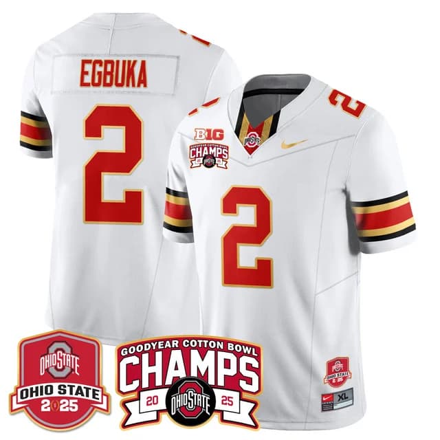 Men's Ohio State Buckeyes 2024 Cotton Bowl Champions Gold Jersey N5 - All Stitched Emeka Egbuka #- 2