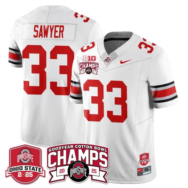 Men's Ohio State Buckeyes 2024 Cotton Bowl Champions Gold Jersey N5 - All Stitched Jack  Sawyer   - 33