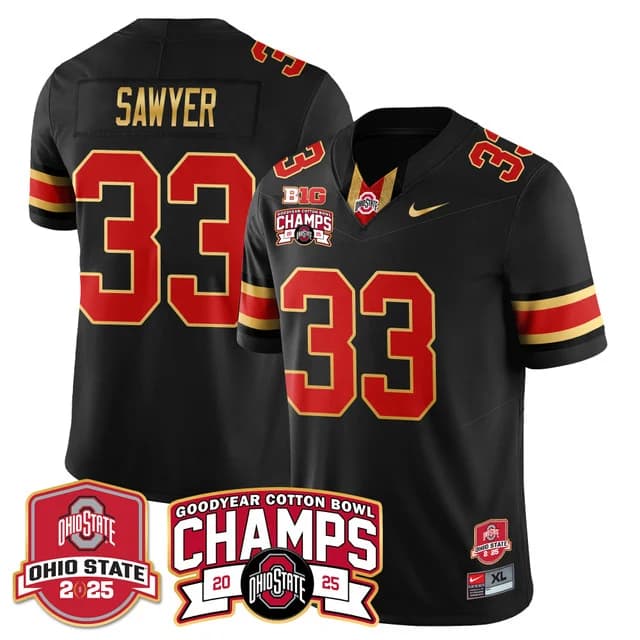 Men's Ohio State Buckeyes 2024 Cotton Bowl Champions Gold Jersey N5 - All Stitched Jack Sawyer -      33