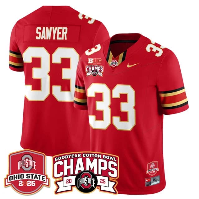 Men's Ohio State Buckeyes 2024 Cotton Bowl Champions Gold Jersey N5 - All Stitched Jack Sawyer -   #33