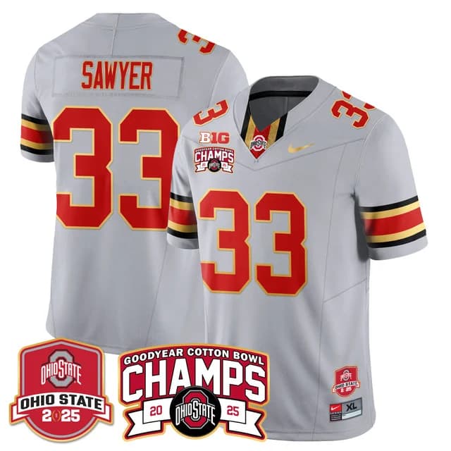 Men's Ohio State Buckeyes 2024 Cotton Bowl Champions Gold Jersey N5 - All Stitched Jack Sawyer -   33