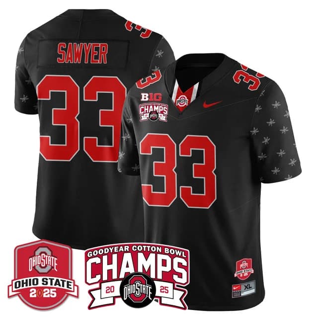 Men's Ohio State Buckeyes 2024 Cotton Bowl Champions Gold Jersey N5 - All Stitched Jack Sawyer -  33