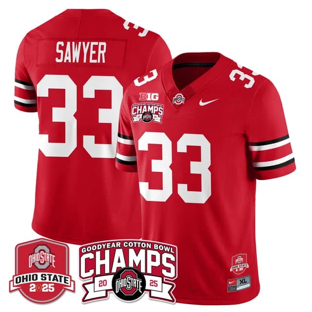 Men's Ohio State Buckeyes 2024 Cotton Bowl Champions Gold Jersey N5 - All Stitched Jack Sawyer -# 33