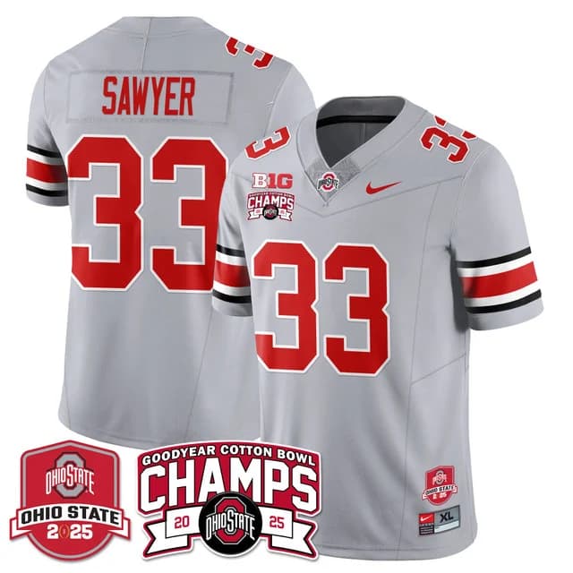 Men's Ohio State Buckeyes 2024 Cotton Bowl Champions Gold Jersey N5 - All Stitched Jack Sawyer - 33