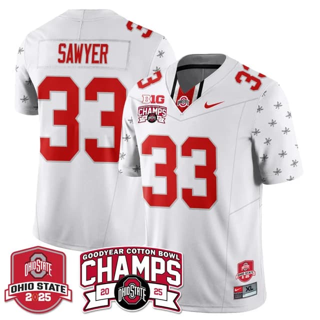 Men's Ohio State Buckeyes 2024 Cotton Bowl Champions Gold Jersey N5 - All Stitched Jack Sawyer   33