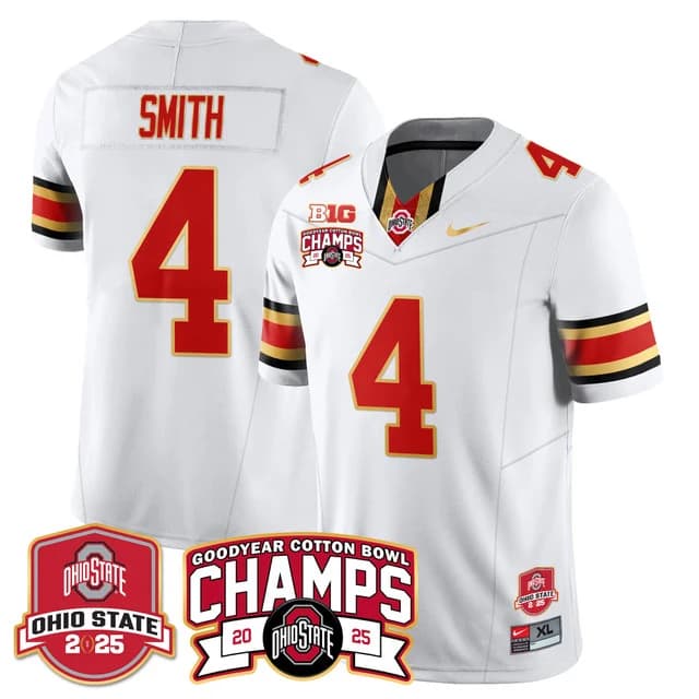Men's Ohio State Buckeyes 2024 Cotton Bowl Champions Gold Jersey N5 - All Stitched Jeremiah Smith   - 4