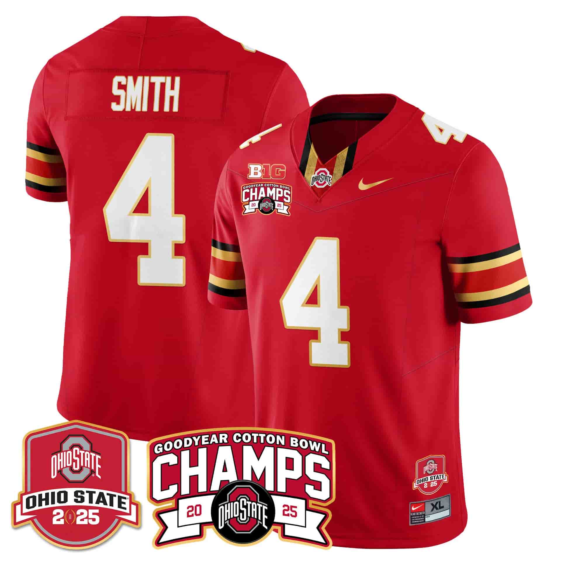 Men's Ohio State Buckeyes 2024 Cotton Bowl Champions Gold Jersey N5 - All Stitched Jeremiah Smith  #4