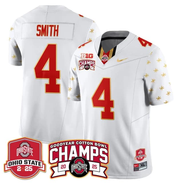 Men's Ohio State Buckeyes 2024 Cotton Bowl Champions Gold Jersey N5 - All Stitched Jeremiah Smith 