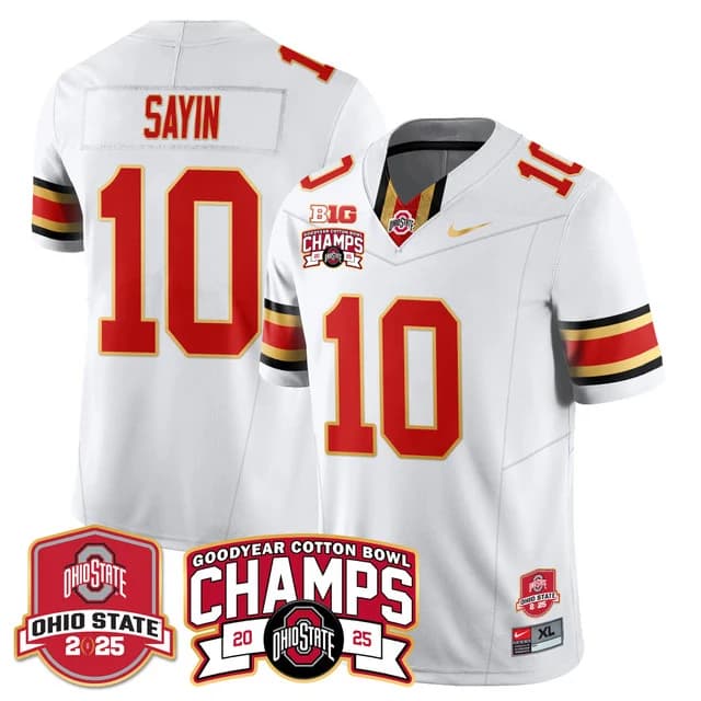 Men's Ohio State Buckeyes 2024 Cotton Bowl Champions Gold Jersey N5 - All Stitched Julian Sayin  -#  10