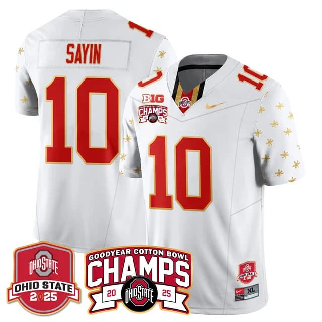 Men's Ohio State Buckeyes 2024 Cotton Bowl Champions Gold Jersey N5 - All Stitched Julian Sayin - 10  #