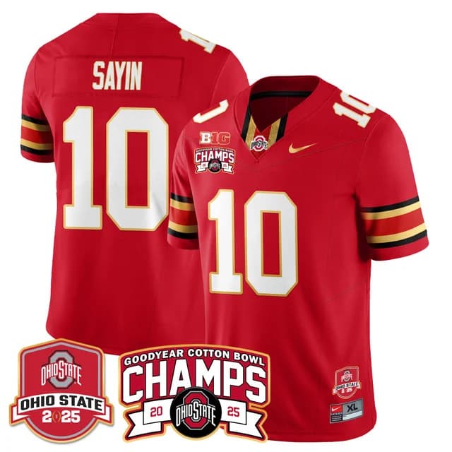 Men's Ohio State Buckeyes 2024 Cotton Bowl Champions Gold Jersey N5 - All Stitched Julian Sayin #10