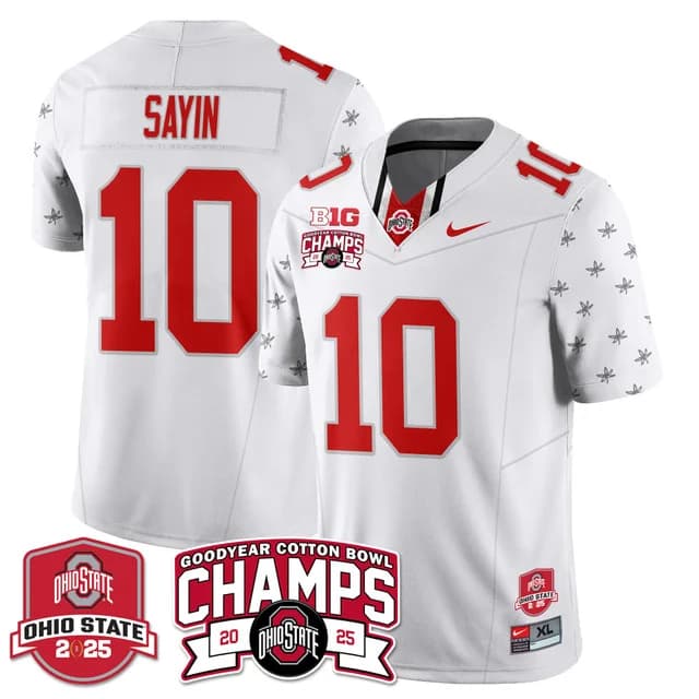 Men's Ohio State Buckeyes 2024 Cotton Bowl Champions Gold Jersey N5 - All Stitched Julian Sayin 10