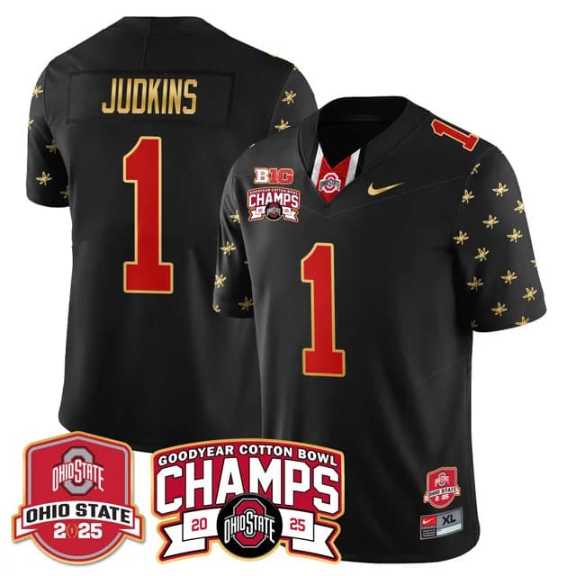 Men's Ohio State Buckeyes 2024 Cotton Bowl Champions Gold Jersey N5 - All Stitched Quinshon   Judkins  - 1