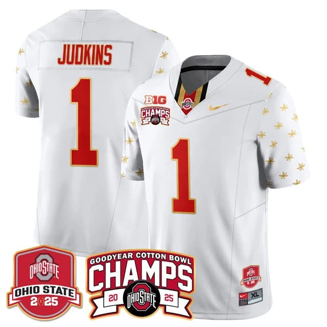 Men's Ohio State Buckeyes 2024 Cotton Bowl Champions Gold Jersey N5 - All Stitched Quinshon  Judkins  - 1
