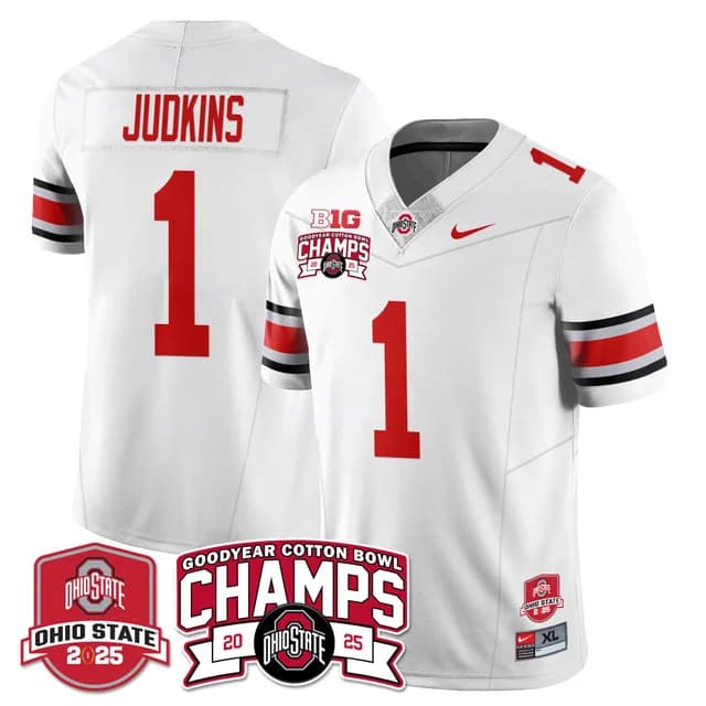 Men's Ohio State Buckeyes 2024 Cotton Bowl Champions Gold Jersey N5 - All Stitched Quinshon Judkins     - 1