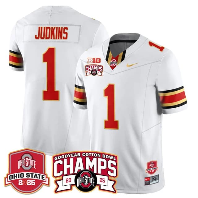 Men's Ohio State Buckeyes 2024 Cotton Bowl Champions Gold Jersey N5 - All Stitched Quinshon Judkins  -   1