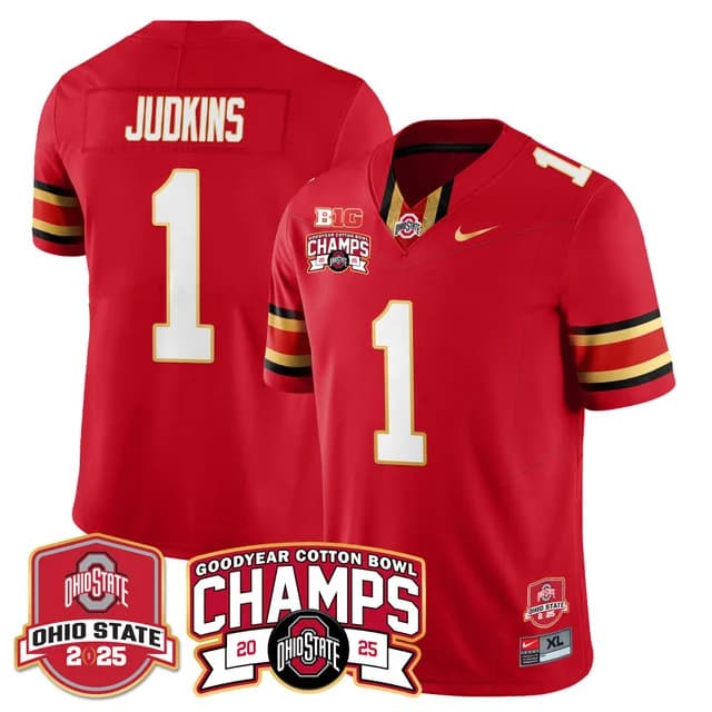 Men's Ohio State Buckeyes 2024 Cotton Bowl Champions Gold Jersey N5 - All Stitched Quinshon Judkins #1