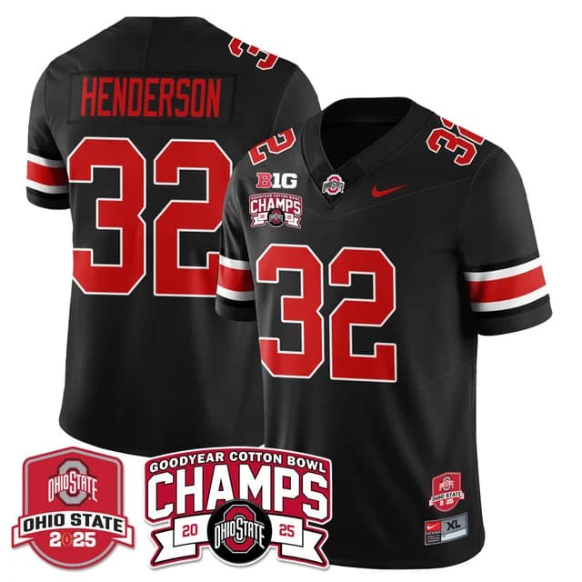 Men's Ohio State Buckeyes 2024 Cotton Bowl Champions Gold Jersey N5 - All Stitched TreVeyon Henderson -    32