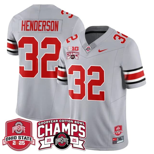 Men's Ohio State Buckeyes 2024 Cotton Bowl Champions Gold Jersey N5 - All Stitched TreVeyon Henderson - 32