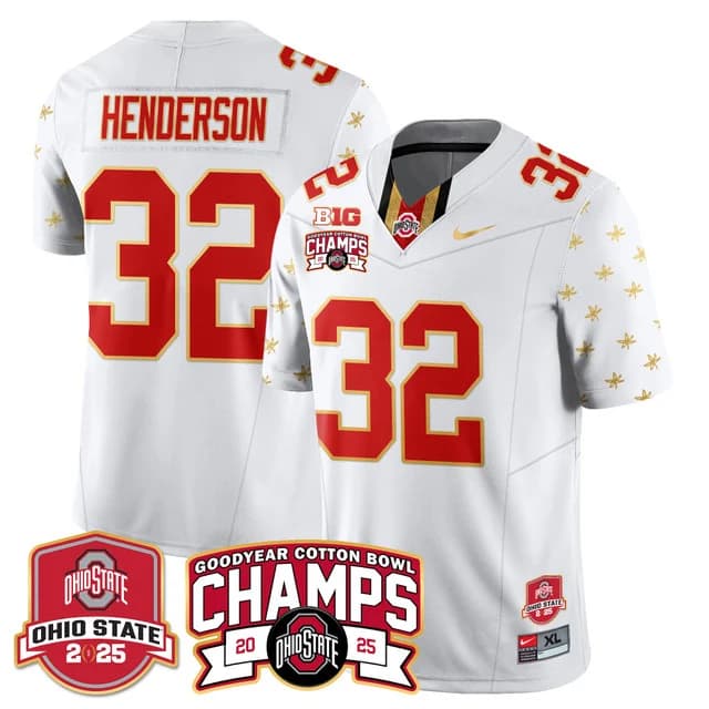 Men's Ohio State Buckeyes 2024 Cotton Bowl Champions Gold Jersey N5 - All Stitched TreVeyon Henderson