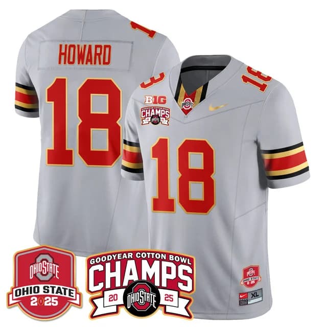 Men's Ohio State Buckeyes 2024 Cotton Bowl Champions Gold Jersey N5 - All Stitched Will   Howard - 18