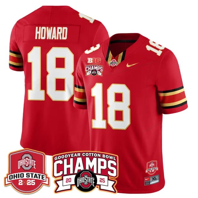 Men's Ohio State Buckeyes 2024 Cotton Bowl Champions Gold Jersey N5 - All Stitched Will  Howard#18