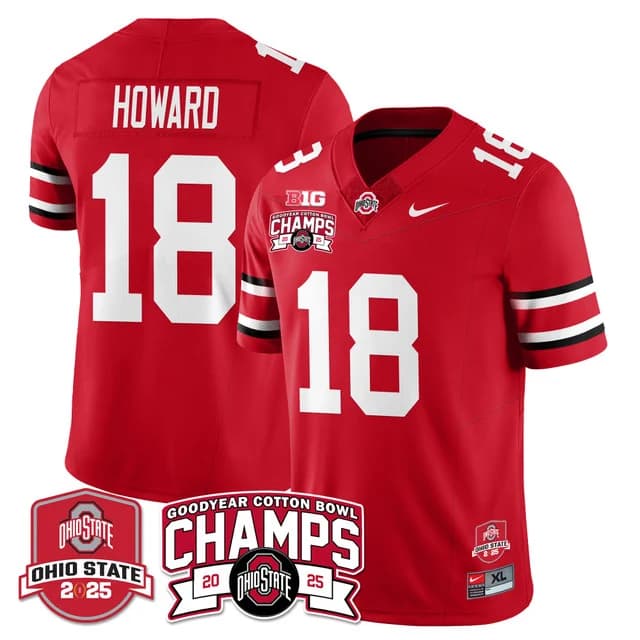Men's Ohio State Buckeyes 2024 Cotton Bowl Champions Gold Jersey N5 - All Stitched Will Howard -  18 #