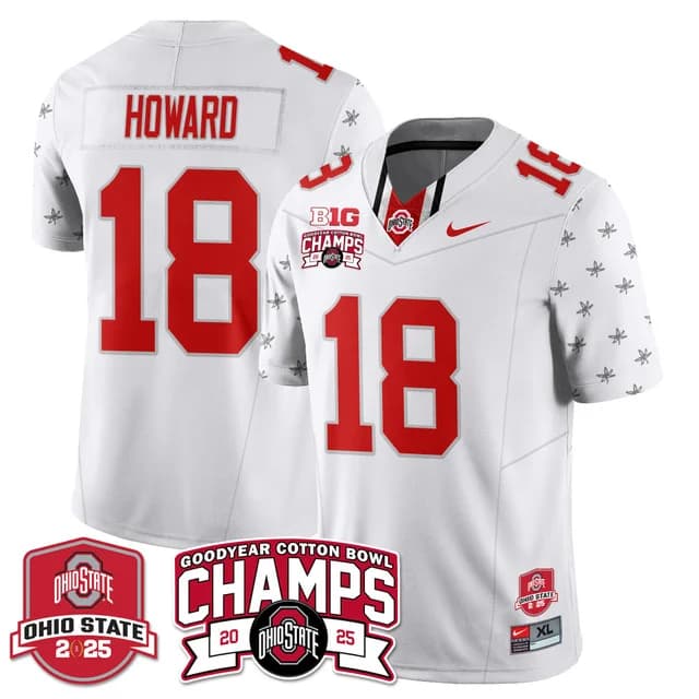 Men's Ohio State Buckeyes 2024 Cotton Bowl Champions Gold Jersey N5 - All Stitched Will Howard - 18 #