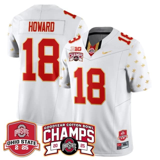 Men's Ohio State Buckeyes 2024 Cotton Bowl Champions Gold Jersey N5 - All Stitched Will Howard