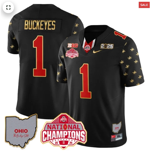 Men's Ohio State Buckeyes 2024 National Champions Limited Gold Jersey N1 - All Stitched #1 Buckeyes