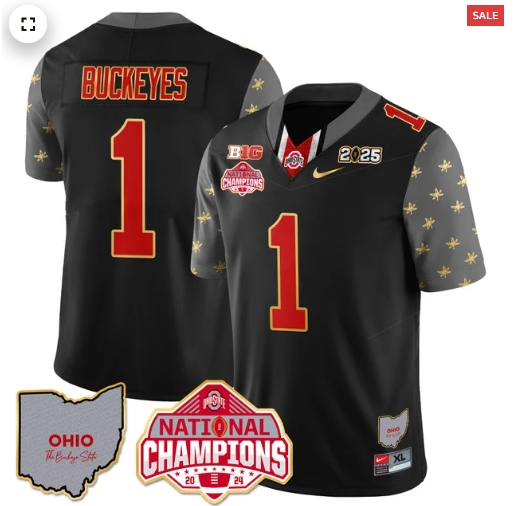 Men's Ohio State Buckeyes 2024 National Champions Limited Gold Jersey N1 - All Stitched Black #1 Buckeyes