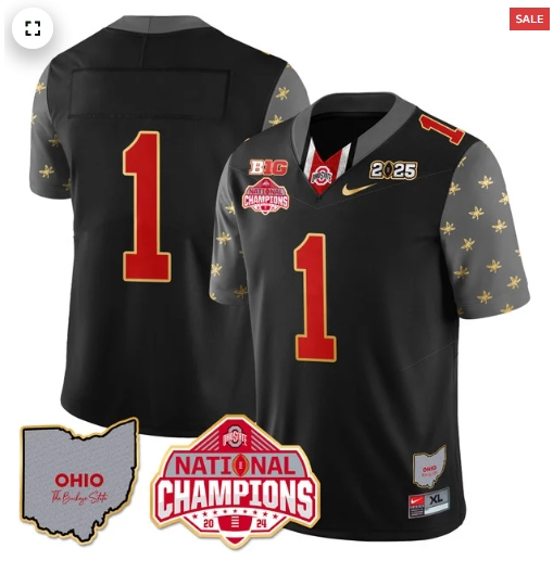 Men's Ohio State Buckeyes 2024 National Champions Limited Gold Jersey N1 - All Stitched Black