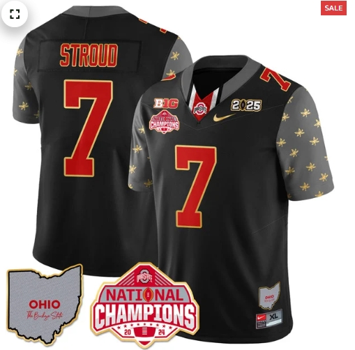 Men's Ohio State Buckeyes 2024 National Champions Limited Gold Jersey N1 - All Stitched Black C J Stroud - 7