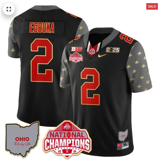 Men's Ohio State Buckeyes 2024 National Champions Limited Gold Jersey N1 - All Stitched Black Emeka Egbuka - 2