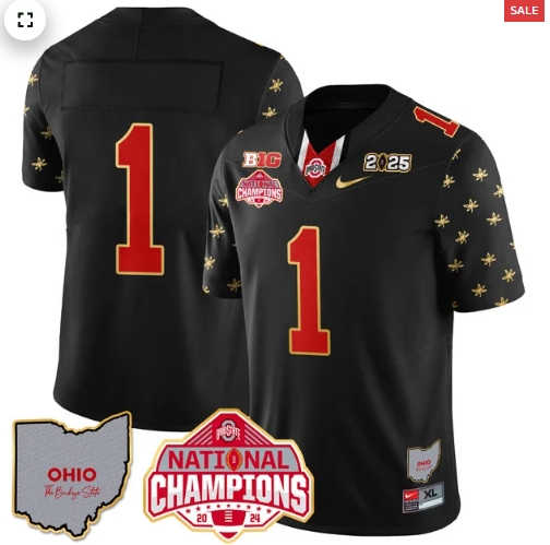 Men's Ohio State Buckeyes 2024 National Champions Limited Gold Jersey N1 - All Stitched Black Limited