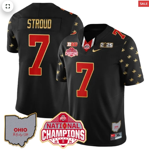 Men's Ohio State Buckeyes 2024 National Champions Limited Gold Jersey N1 - All Stitched Black Limited C J Stroud - 7