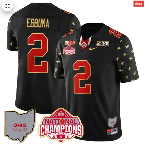 Men's Ohio State Buckeyes 2024 National Champions Limited Gold Jersey N1 - All Stitched Black Limited Emeka Egbuka -  2