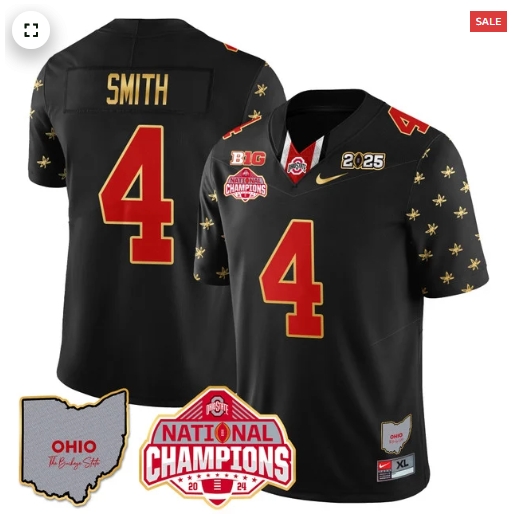Men's Ohio State Buckeyes 2024 National Champions Limited Gold Jersey N1 - All Stitched Black Limited Jeremiah Smith - 4