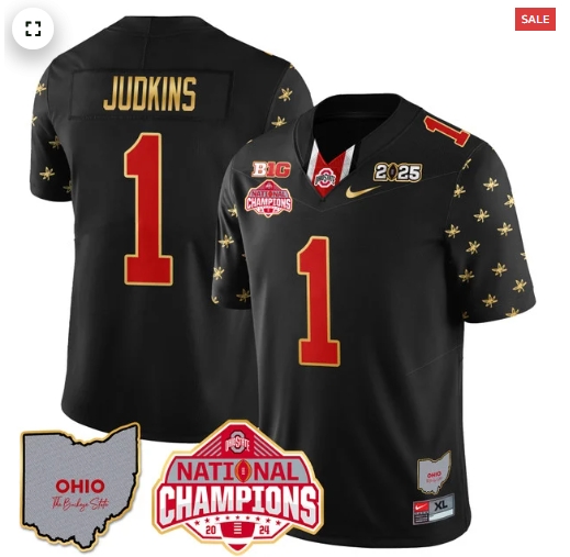 Men's Ohio State Buckeyes 2024 National Champions Limited Gold Jersey N1 - All Stitched Black Limited Quinshon Judkins - 1