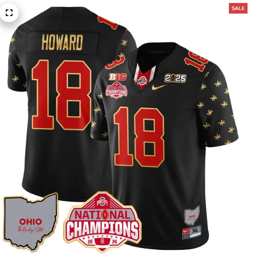 Men's Ohio State Buckeyes 2024 National Champions Limited Gold Jersey N1 - All Stitched Black Limited Will Howard - 18
