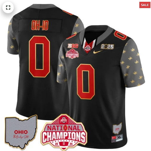 Men's Ohio State Buckeyes 2024 National Champions Limited Gold Jersey N1 - All Stitched Black OH-IO - 0