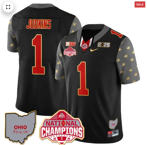 Men's Ohio State Buckeyes 2024 National Champions Limited Gold Jersey N1 - All Stitched Black Quinshon Judkins - 1