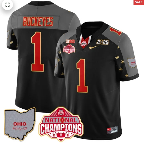 Men's Ohio State Buckeyes 2024 National Champions Limited Gold Jersey N1 - All Stitched Black Special  #1 Buckeyes